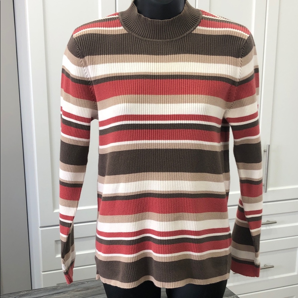Northern Reflections Ribbed Mock Neck Striped Sweater | Women’s L